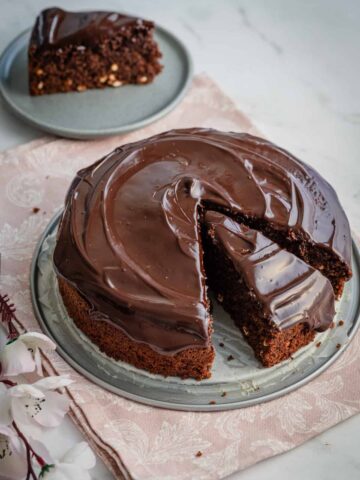 a chocolate cake sliced