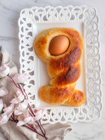 easter bread kukulnik, flat lay with flowers